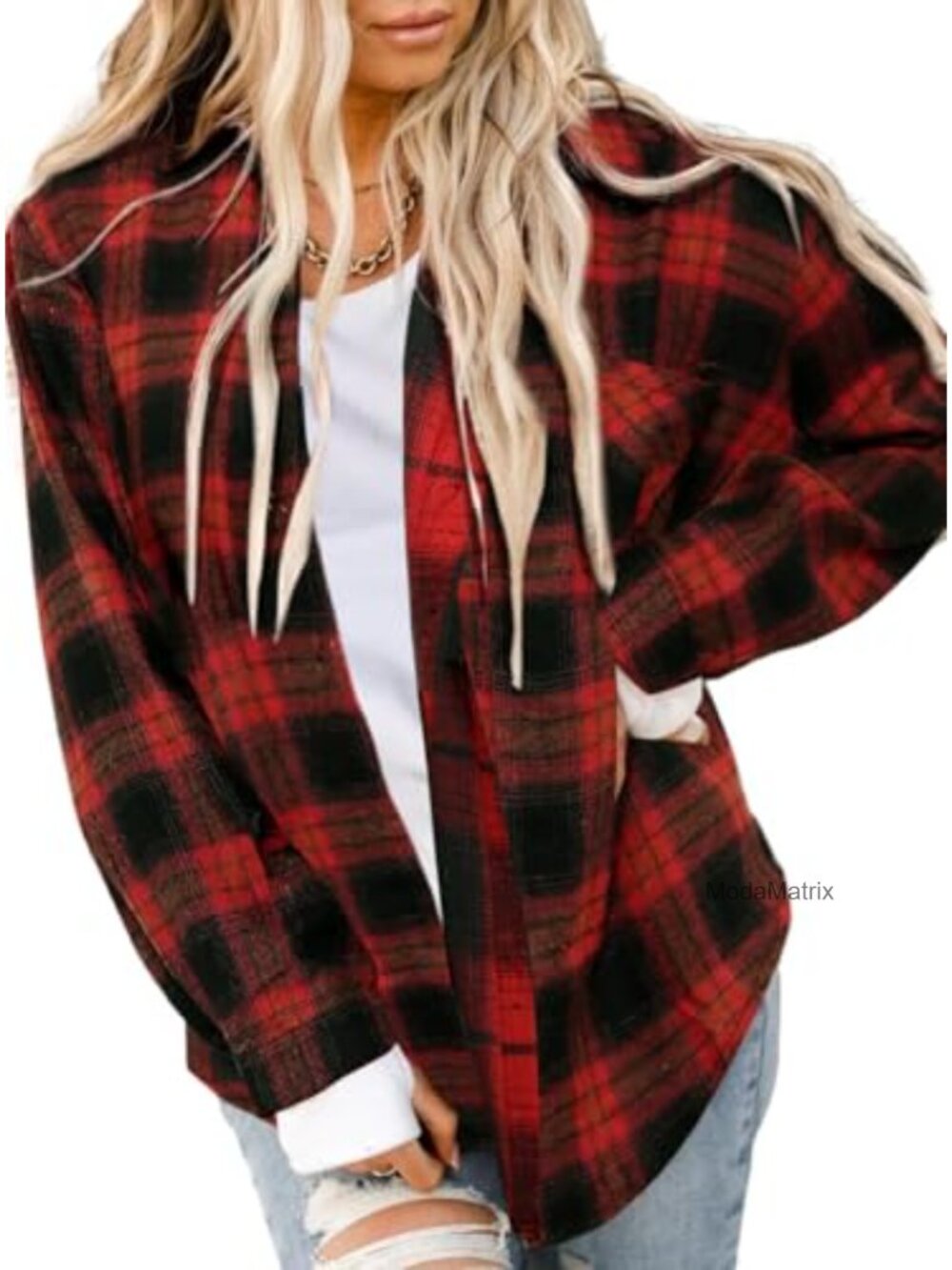 Womens Buffalo Plaid Flannel Shirt Button Down Blouse Loose Fit Tunic Top
